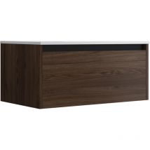 Mennza - Meuble de salle de bain suspendu 80cm nice edge bois foncé - Vasque en céramique