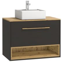 Vente-unique - Meuble de salle de bain suspendu anthracite avec vasque à poser - 80 cm - yangra