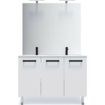 Homifab - Meuble de salle de bain suspendu avec pieds double vasque intégrée 120cm 3 portes Blanc + miroir - Chelsea