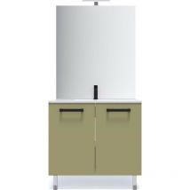 Homifab - Meuble de salle de bain suspendu avec pieds vasque intégrée 90cm 2 portes Vert olive + miroir - Chelsea