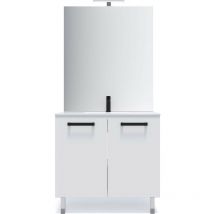 Homifab - Meuble de salle de bain suspendu avec pieds vasque intégrée 90cm 2 portes Blanc + miroir - Chelsea