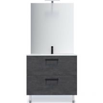 Homifab - Meuble de salle de bain suspendu avec pieds vasque intégrée 90cm 2 tiroirs Ardoise métallisée + miroir - Chelsea