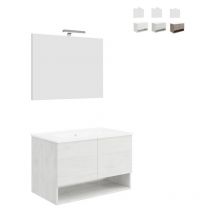 Meuble salle de bain suspendu design lavabo 80cm miroir led Oslo 80 - Blanc