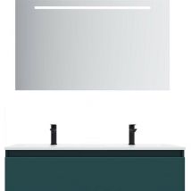 Homifab - Meuble de salle de bain suspendu double vasque intégrée 120cm 1 tiroir Bleu + miroir - Hudson