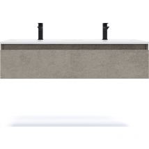 Meuble de salle de bain suspendu double vasque intégrée 120cm 1 tiroir façon Béton - Hudson