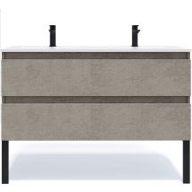 Homifab - Meuble de salle de bain suspendu double vasque intégrée 120cm 2 tiroirs façon Béton - Hudson