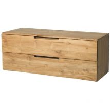 Vente-unique - Meuble sous vasque suspendu en teck clair - 2 tiroirs - 115 cm - bimbing