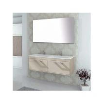 Ducha - Meuble de salle de bain suspendu enif avec miroir et lavabo double vasque - 120 cm - crème