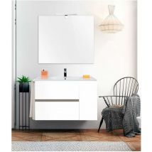 Meuble de salle de bain suspendu gea avec miroir et lavabo - 2 tiroirs avec poignée à gorge et un espace de rangement avec porte - blanc 60CM