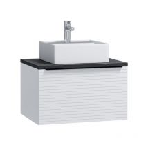 Vente-unique - Meuble de salle de bain suspendu strié blanc avec simple vasque à poser - 60 cm - latoma