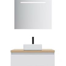 Homifab - Meuble de salle de bain suspendu vasque à poser 90cm 1 tiroir Blanc + miroir - Hudson