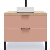 Homifab - Meuble de salle de bain suspendu vasque à poser 90cm 2 tiroirs Abricot - Soho