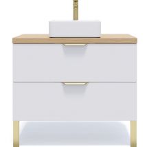 Homifab - Meuble de salle de bain suspendu vasque à poser 90cm 2 tiroirs Blanc - Venice