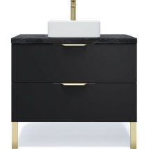 Homifab - Meuble de salle de bain suspendu vasque à poser 90cm 2 tiroirs Noir - Venice