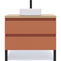 Meuble de salle de bain suspendu vasque à poser 90cm 2 tiroirs Terracotta - Hudson