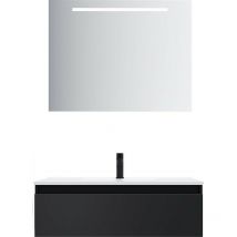 Homifab - Meuble de salle de bain suspendu vasque intégrée 90cm 1 tiroir Noir + miroir - Hudson