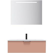 Homifab - Meuble de salle de bain suspendu vasque intégrée 90cm 1 tiroir Abricot + miroir - Soho