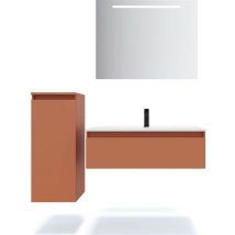 Homifab - Meuble de salle de bain suspendu vasque intégrée 90cm 1 tiroir Terracotta + miroir + colonne ouverture gauche - Hudson