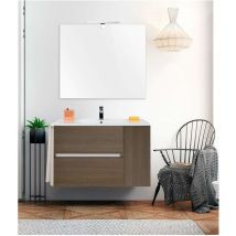 Meuble de salle de bain suspendus heimdall avec plan vasque et miroir. Avec porte-serviettes en cadeau différentes coleurs et tailles en Chêne