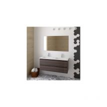 Meuble de salle de bain suspendus loki avec plan vasque et miroir. Avec porte-serviettes en cadeau différentes coleurs et tailles en Frêne tea 120CM