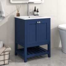 Okwish - Meuble de salle de bain vasque simple avec meuble bas 60cm avec vasque en céramique, bleu