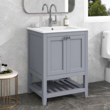 Meuble de salle de bain vasque simple avec meuble bas 60cm avec vasque en céramique, gris clair