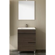 Meuble de salle de bain vidar avec plan vasque et miroir. Avec porte-serviettes en cadeau différentes coleurs et tailles en Chêne évasion 60Cm
