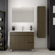 Meuble de salle de bain vidar avec plan vasque, miroir et colonne auxiliaire. Avec porte-serviettes en cadeau différentes coleurs et tailles en Chêne