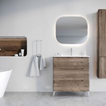 Aurlane - Meuble de salle de bains 80cm 3 tiroirs Chêne Foncé - Vasque céramique blanche - jota