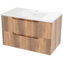 Meuble de salle de bain ondulé à suspendre avec vasque à encastrer Naturel 81x50.5x46.5 cm