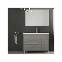 Meuble de salle de bains Caprera 3 pièces - meuble, lavabo + miroir. Livré assemblé 75CM Chêne Smoky