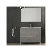 Meuble de salle de bains Caprera 3 pièces - meuble, lavabo + miroir. Livré assemblé 90CM avec le vasque déplacé vers la gauche Chêne Smoky