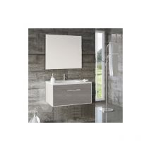 Tegler - Meuble de salle de bains Florencia 3 pièces (meuble + lavabo + miroir). Livré assemblé 60CM Combi (Smoky + Blanc brillant)