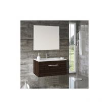 Meuble de salle de bains Florencia 3 pièces (meuble + lavabo + miroir). Livré assemblé 90CM avec le vasque déplacé vers la gauche Roble Evasión