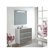 Meuble de salle de bains Imperia 3 pièces avec lavabo et miroir. Livré assemblé 90CM avec le vasque déplacé vers la gauche Combi (Blanc brillant et