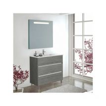 Meuble de salle de bains Imperia 3 pièces avec lavabo et miroir. Livré assemblé 100CM Chêne Smoky