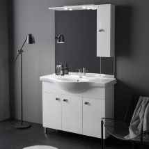 Meuble De Salle De Bains Sur Pied Avec Lavabo, 105 Cm, Blanc Brillant Smeraldo