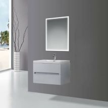 Toscohome - Meuble de salle de bains suspendue 90cm gris clair avec lavabo - Varano