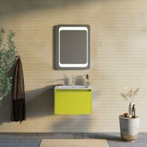 Meuble De Salle De Bains Vert Olive 60 Cm, Lavabo En Céramique Et Miroir Monaco