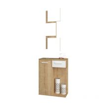 Iperbriko - Mobile da ingresso con specchio 1 anta 1 cassetto rovere bianco 60x35xh.186 cm