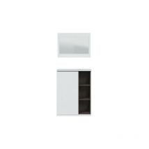 Mobimarket - Meuble a chaussures + miroir - Mélaminé blanc et anthracite - 1 porte + 3 niches de rangement - L108 x P11 x H60 cm adhara