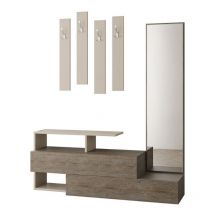 Iperbriko - Mobile da ingresso tortora e noce con specchio Ramda 137x35xh.154 cm