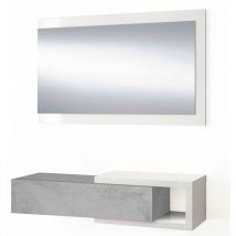 Vs Venta-stock - Meuble d'entrée Moon avec 1 tiroir et Miroir, Gris/Blanc, Meuble, 95 cm Largeur