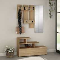 Toscohome - Meuble d'entrée avec porte-chaussures et miroir couleur chêne 100x122H cm - Vesty