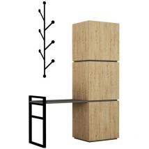 Cotecosy - calicosy - Meuble rangement chaussures 3 portes avec banc et porte manteaux H149 cm - Mello