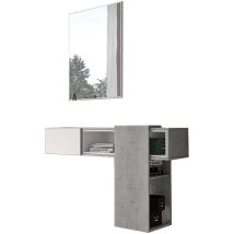 Meuble D'Entrée Baffin, Crochet D'Entrée, Composition Pour L'Atrium, Console De Rangement Multifonction, 100x31h75 Cm, Ciment Et Blanc