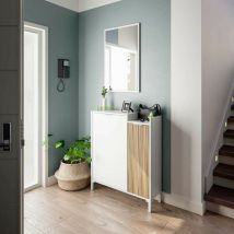 Fores - Meuble d'entrée d'entrée avec miroir Ethna 77 cm (largeur) x 91 cm (hauteur) x 24 cm (profondeur) - Artik Blanc - Nature