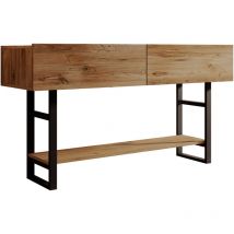 Muebles Bonitos - Meuble d'entrée Design Industriel Structure Acier Noir Mat 139cm Couleur Pin Atalantique 2 portes Modèle Factory R1