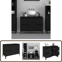 Meuble d'évier noir 80x33x60 cm bois d'ingénierie - Armoire De Salle De Bain - Meuble Vasque - Meuble Sous Évier - Rangement Salle De Bain - Meuble