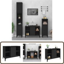 Meuble d'évier noir 80x33x60 cm bois d'ingénierie - Armoire De Salle De Bain - Meuble Vasque - Meuble Sous Évier - Rangement Salle De Bain - Meuble